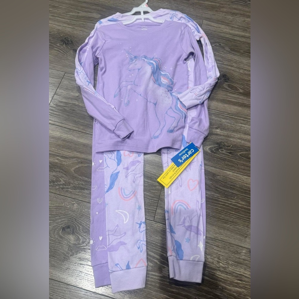New Carter's Lavender Unicorn Pajama Set with Pastel Accents